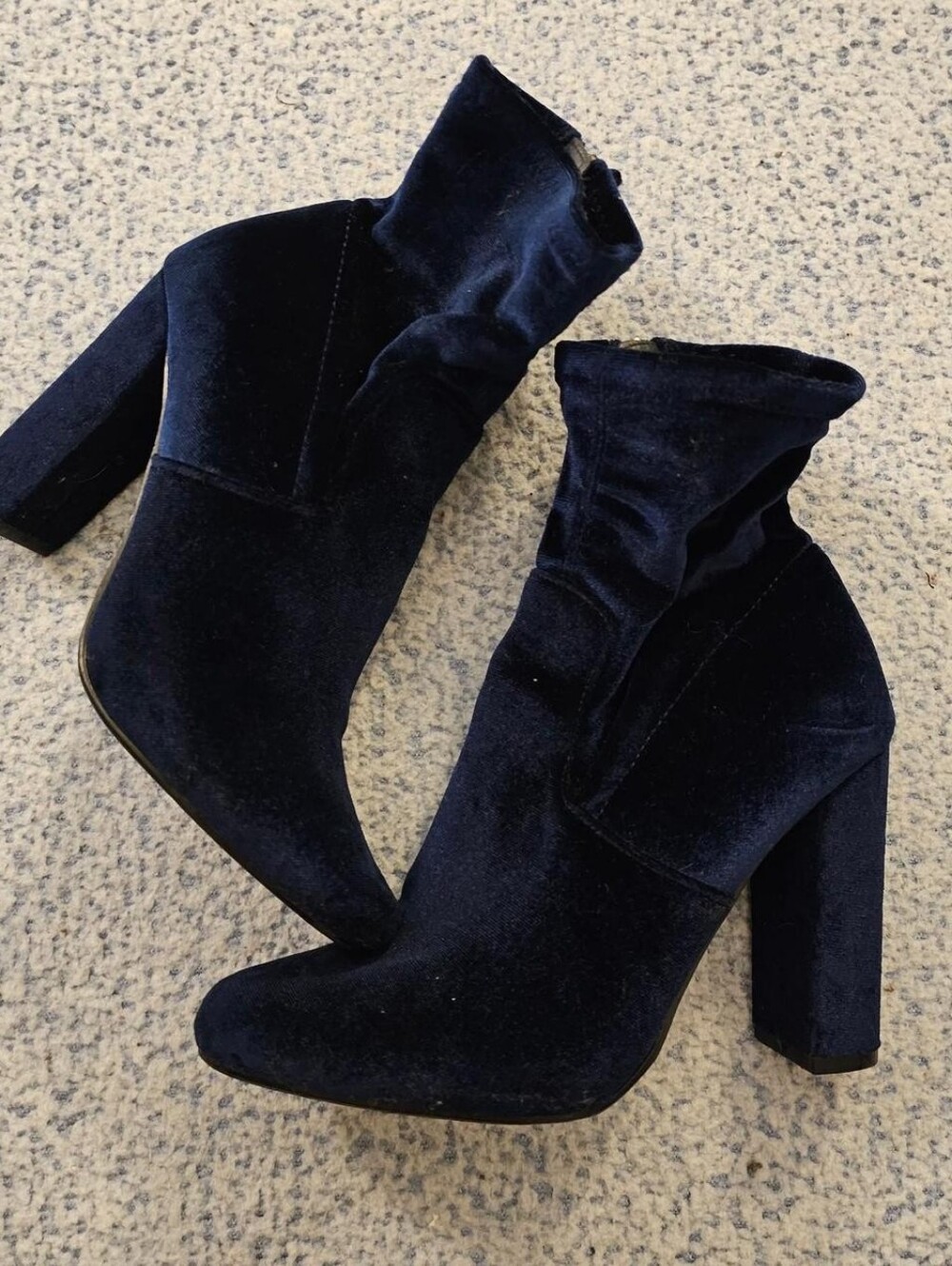 Steve Madden Navy Velvet Block Heel Ankle Boots